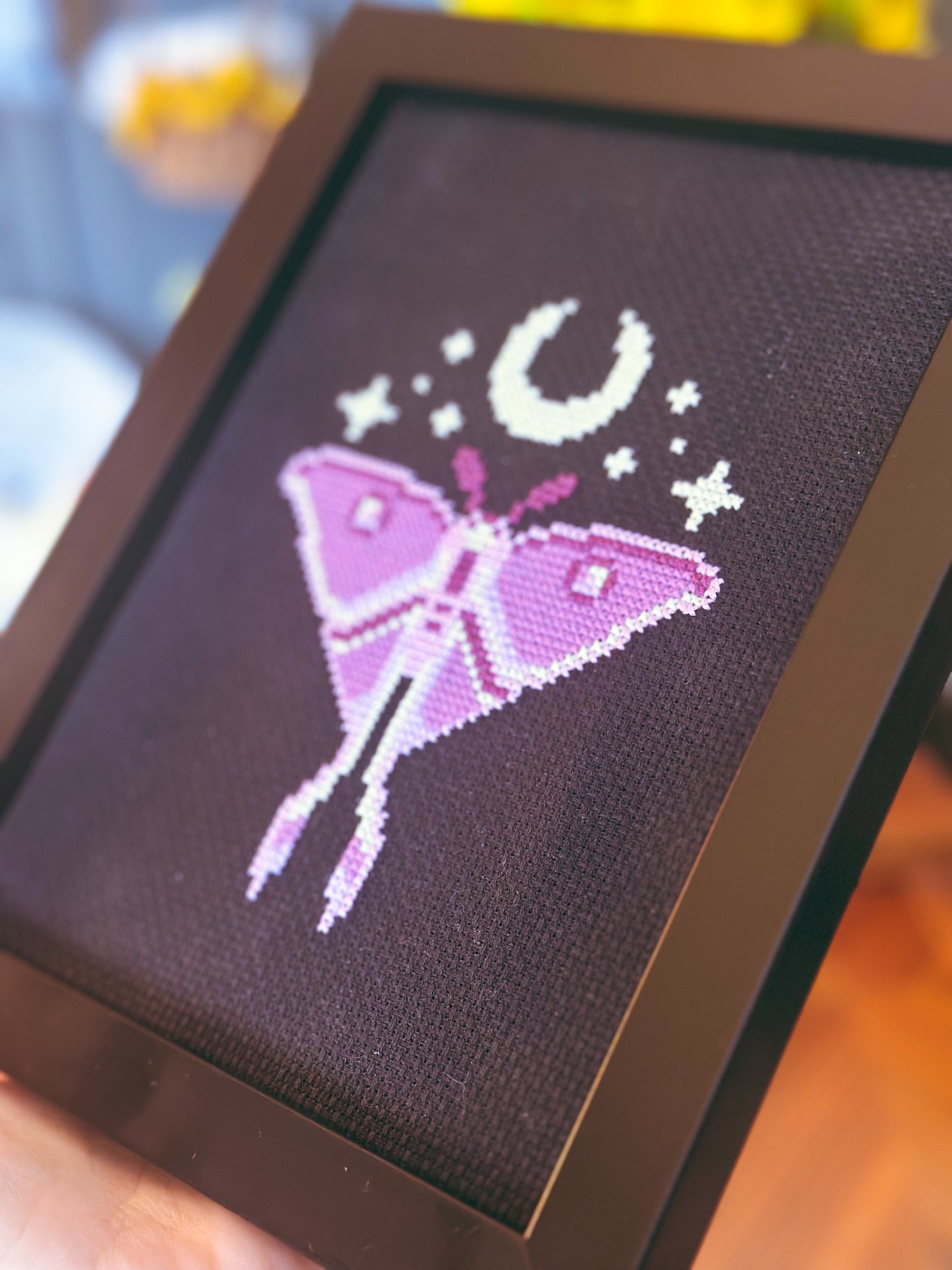 Midnight Luna Moth Cross Stitch Pattern PDF – Pink Witchy Moon Cross Stitch – Modern Gothic Moth Pattern