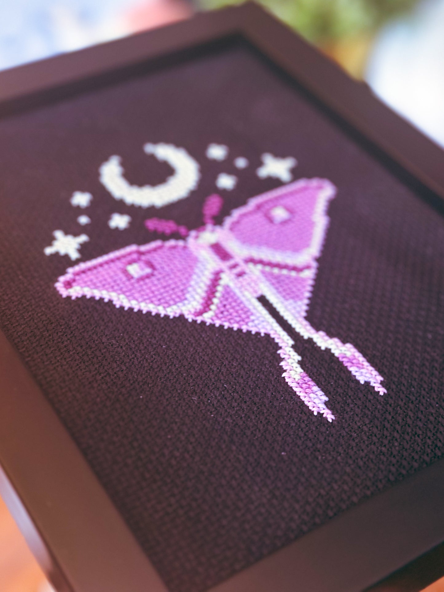 Midnight Luna Moth Cross Stitch Pattern PDF – Pink Witchy Moon Cross Stitch – Modern Gothic Moth Pattern